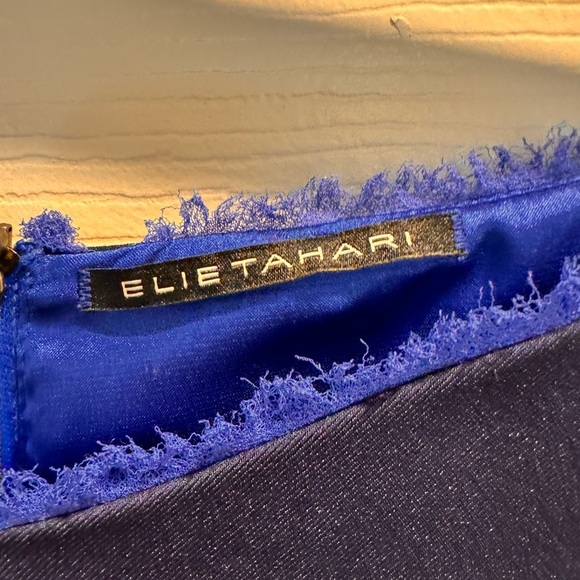 Elie Tahari Navy Sheath Midi Dress with Bateau Neckline - Picture 6 of 7